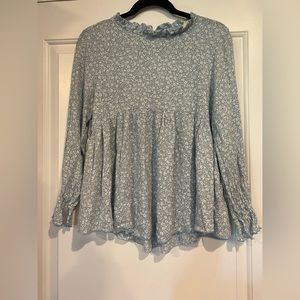 SOLD Pink Blush maternity blue shirt. Perfect for Spring.